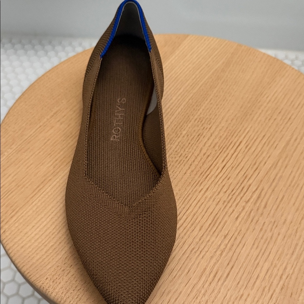 Rothy's Brown Pointed Flats with Blue Accent